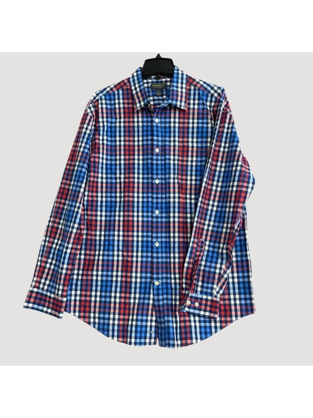 John Bartlett Consensus Men's L Red & Blue Plaid Long Sleeve Button-Down P0389